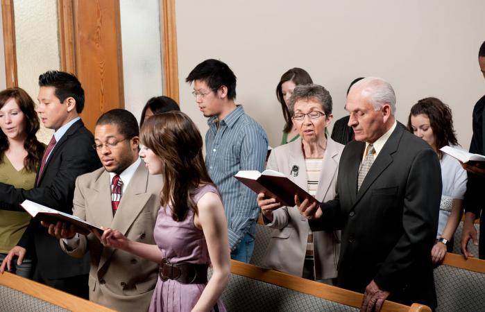 church congregation worshipping together