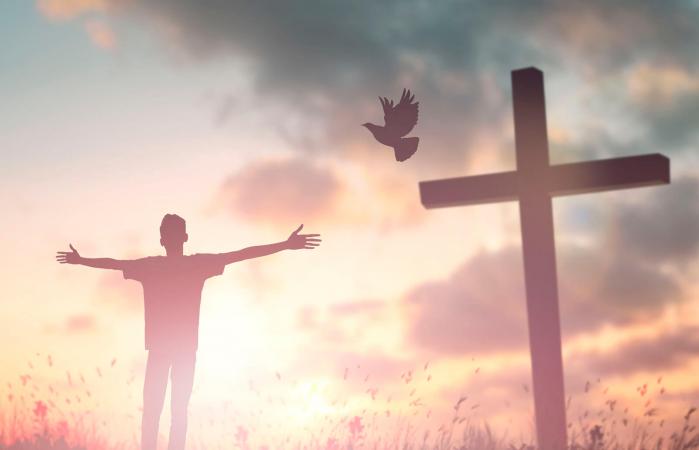 Happy Worship God in morning view