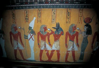 A wall painting found in an Egyptian tomb.