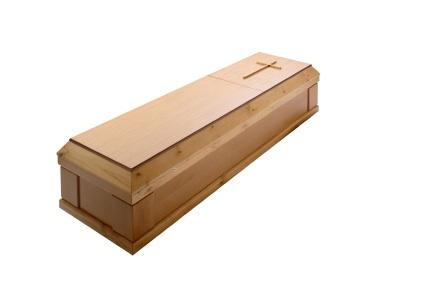 Image of a pine casket on a white background
