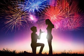 Man proposing with fireworks