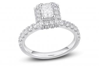 Diamond Engagement Ring 1-1/2 ct tw Radiant/Round 14K White Gold