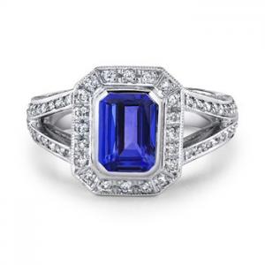 Emerald Cut Tanzanite and Diamond Vintage Ring from Angara http://www.angara.com