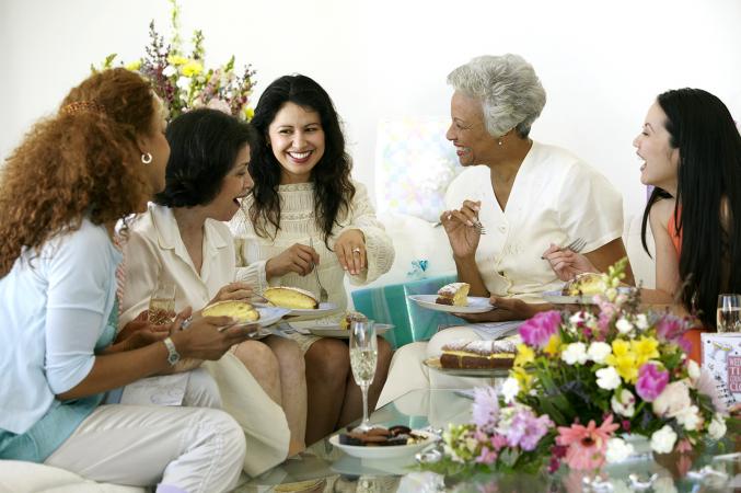 5 women together at engagement party