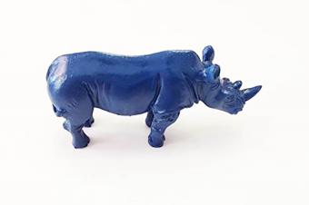 Estatua de rinoceronte azul doble cuerno de Feng Shui