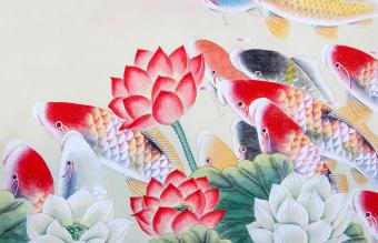 Arte de pez koi y flor de loto