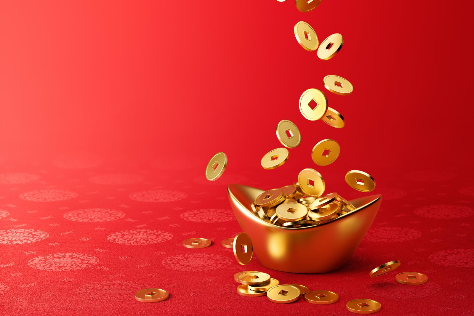 Gold Coins Dropping on Gold Sycee