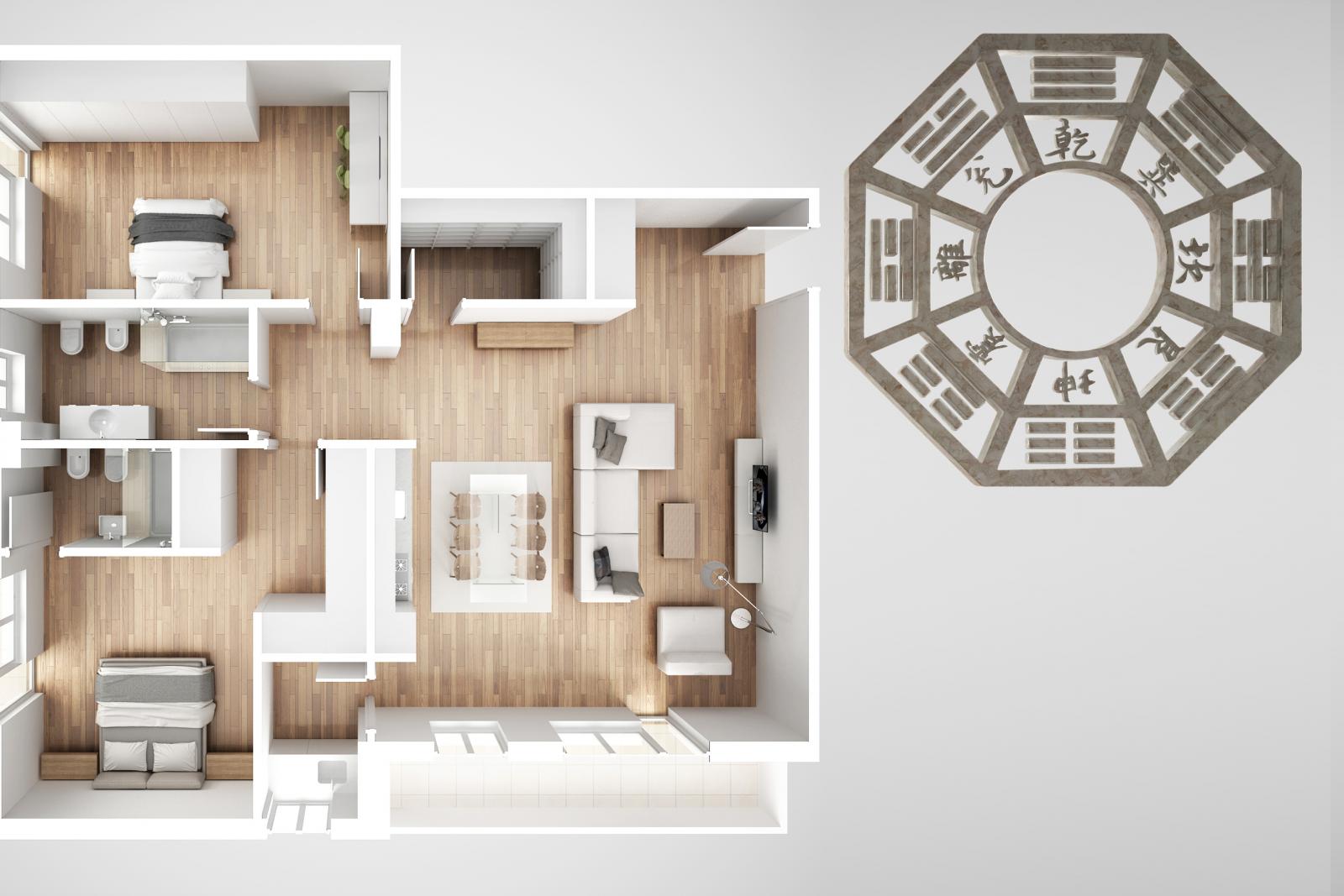 Diagrama de una casa y un bagua