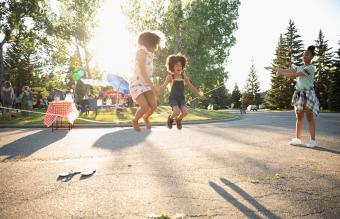 Cute sisters jump roping