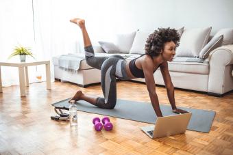 beautiful woman exercising at home