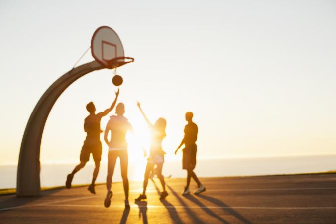 Playing basketball