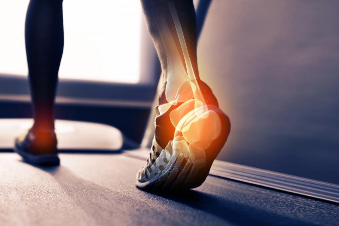 Highlighted joints in a runner's foot
