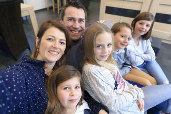 Big blended family taking a selfie 