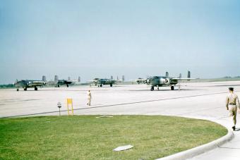 Flight line of B-25s at Randolph Field in 1949. San Antonio, Texas