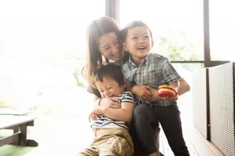 Mother and son playing together