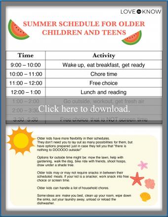 Summer Schedule for Older Children and Teens