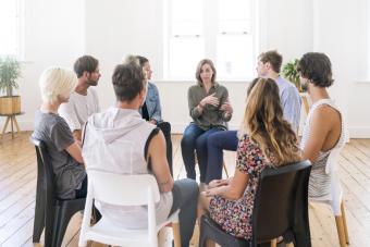 Support group gathering for a meeting 