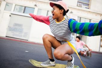 Young woman skateboarding