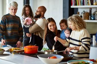 blended family cooking together