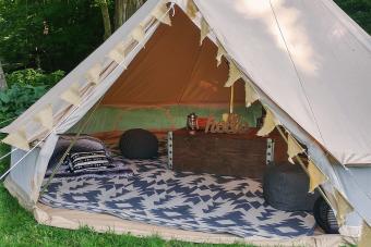 glamping tent in yard for sleepover party