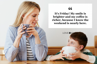 Mother and son having tea