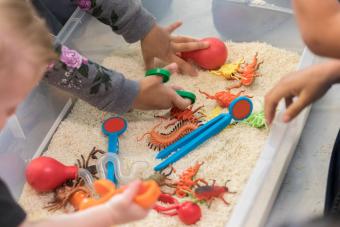 sensory bin with rice