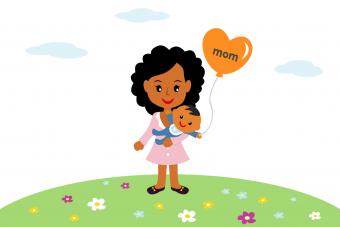 mother and baby with balloon