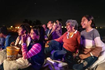 Multigenerational outdoor movie night