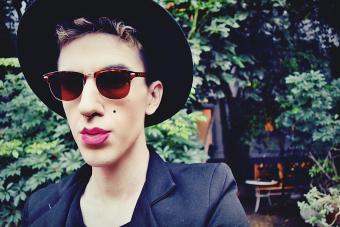 Close-Up Of Handsome Gay Man wearing lipstick