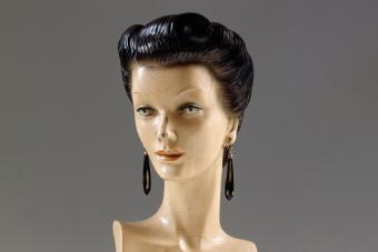 Female bust for displaying jewelry, molded cardboard, 1940s. - Getty Editorial Use