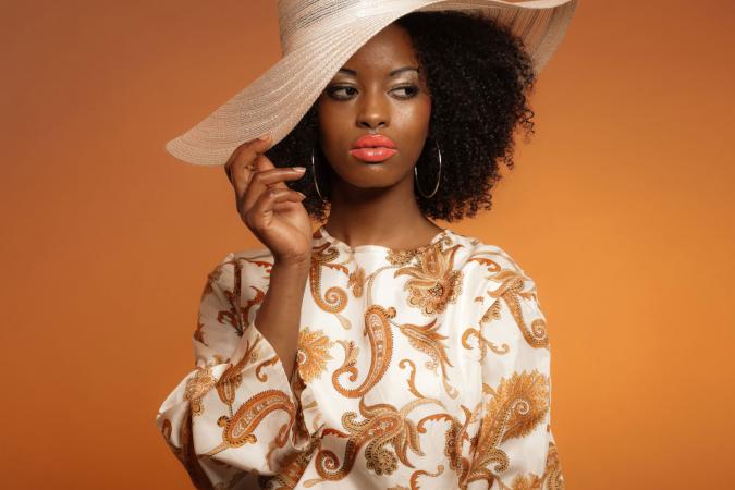 Woman wearing paisley dress