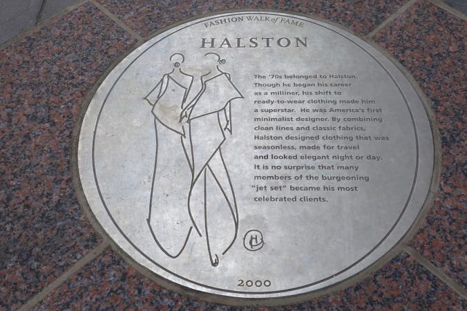 A plaque honoring designer Halston on the Fashion Walk of Fame in NYC