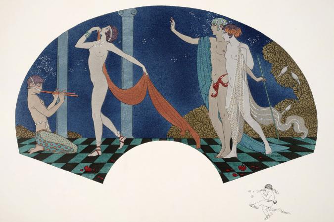 George Barbier, 1911, Fan from the House of Paquin with neoclassical design