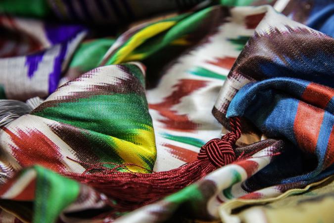 Uzbek patterned silk ikat fabric