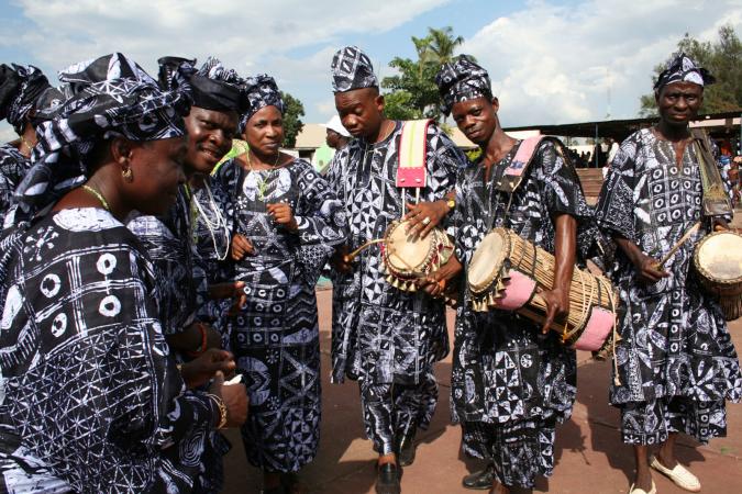 Yoruba dancers in adire