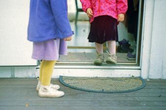 kids with semi-circular door mat