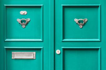 Green double front door