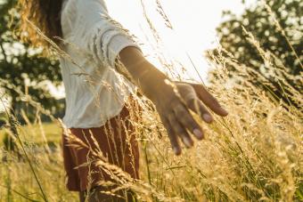 Woman touching long grass