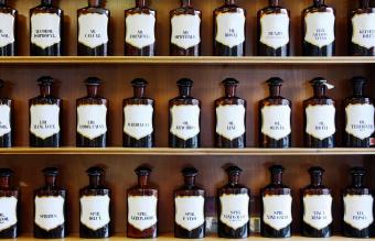 range of oils in homeopathic pharmacy