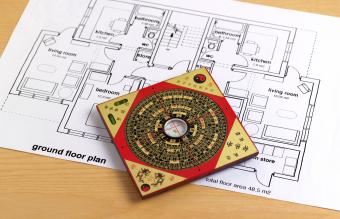 Feng shui compass and blueprint