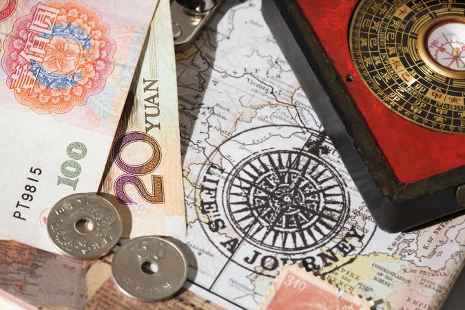 Chinese coins and feng shui compass