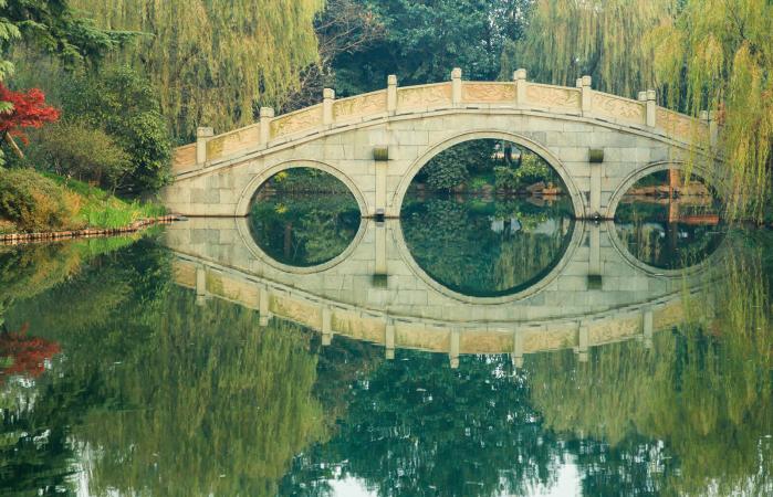 Tradicional Chinese Garden and Bridge