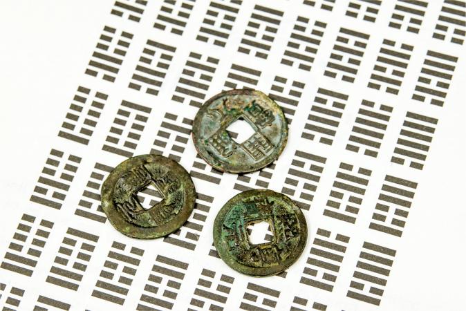 Coins and hexagrams for I Ching divination