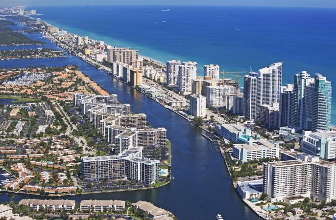 Drone shot of Hollywood, Florida