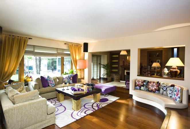 Living room with purple accents