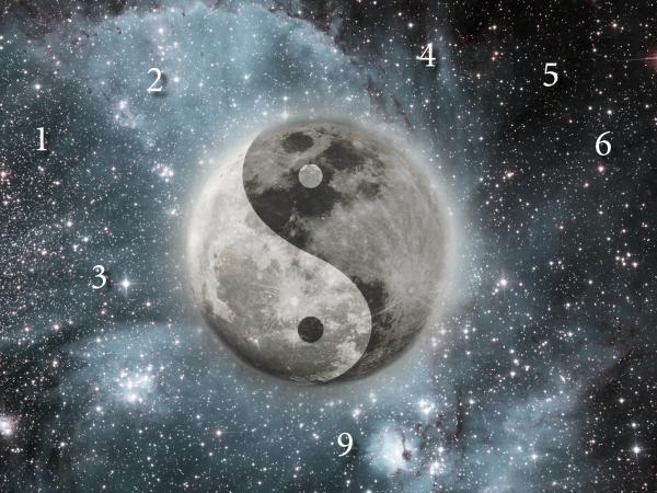 Moon, numbers, the stars and sign of the yin and yang