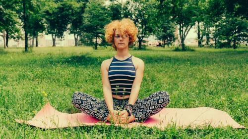 Woman performing a hip stretch