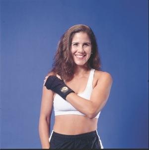 Smiling woman with toned arms