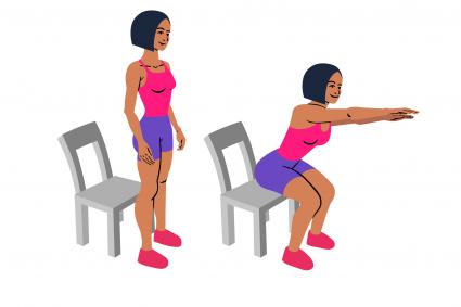 Silhouettes of woman doing chair squats
