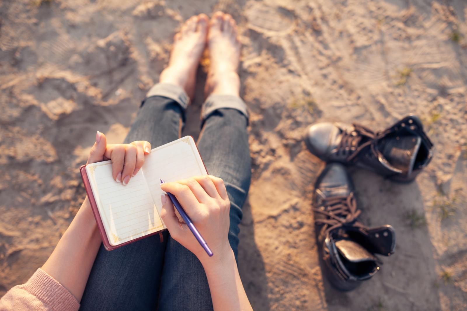 Writing poetry on the beach